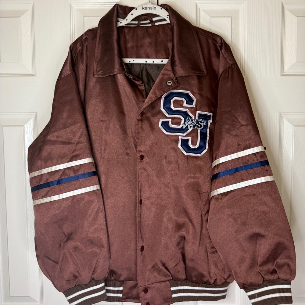 Sean John Brown Varsity Jacket with Blue and White Accents